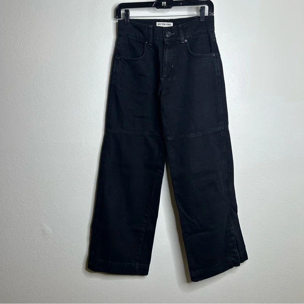 Free People 100% Cotton Black Benji Relaxed Wide Leg Jean Size 24